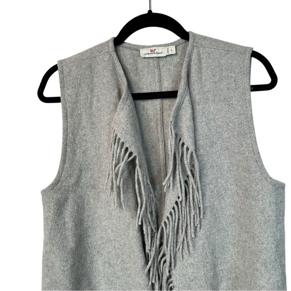 Vineyard Vines Fringe Vest Gray Wool Blend Preppy Coastal Layering Small - Picture 2 of 12
